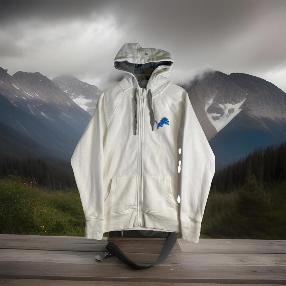 Antigua Women’s Detroit Lions White Full Zip Fleece Hoodie Medium Great Cond.